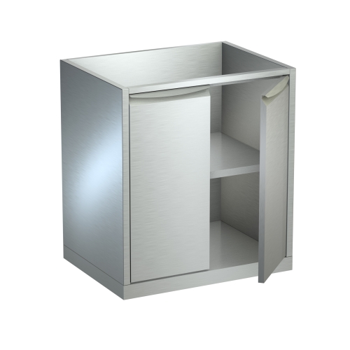 Rendering von Edelstahl-Arbeitsschrank mit Doppeltür und Zwischenboard